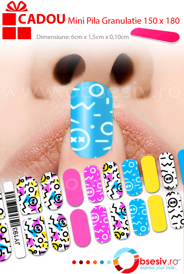 Abtibilde unghii JY 247, stickere manichiura + Cadou mini pila